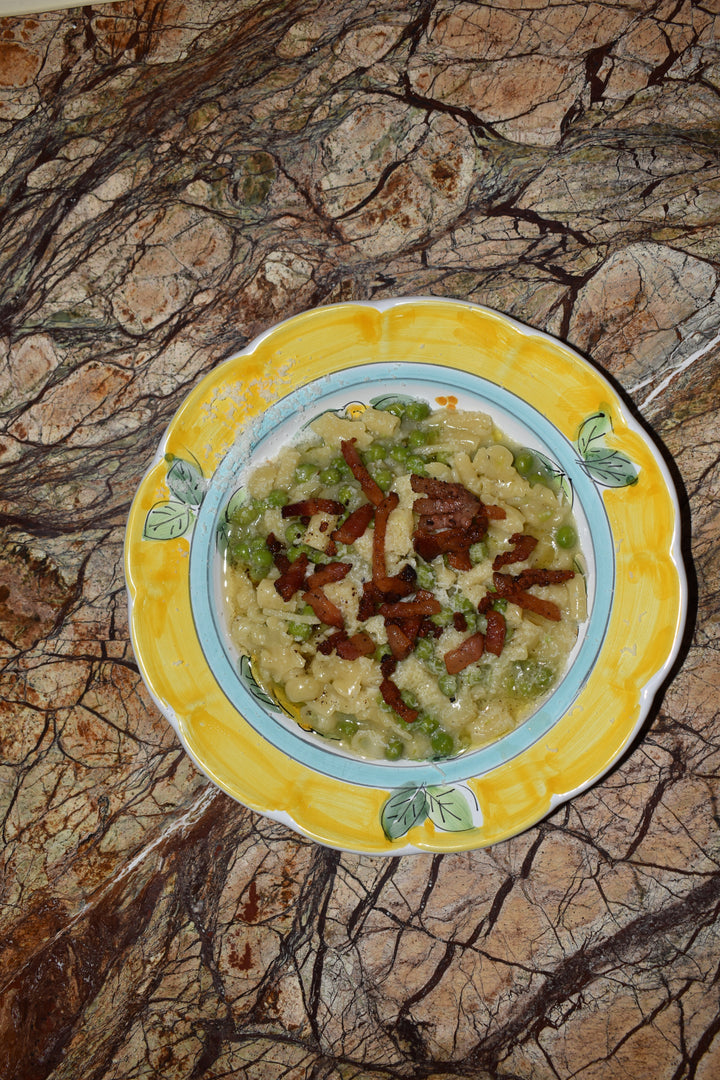 Pasta Mista piselli e guanciale