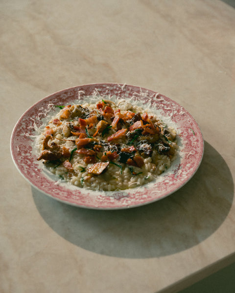 Risotto med pancetta, kantarell och champinjon